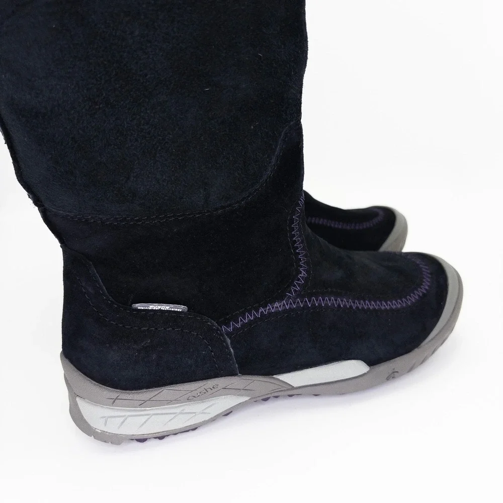 Cushe Wildride UW00553 Black Suede Tall Winter Boots Vibram Sole Women's 6